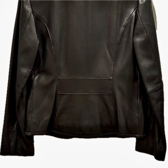 Calvin Klein Stylish Black Leather Jacket Short Coat Fur Collar Womens Small - Picture 3 of 14